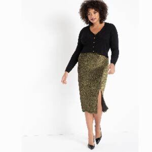 Eloquii Sparkle Skirt with Slit in Gold